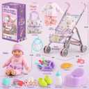 Baby Doll with Stroller Set for Realistic Pretend Play for 3 4 5 6 7 Year Old Toddler Girls Gifts. Baby Stroller Toys includes 12.5-inch Baby Dolls, 2 sets Doll Clothes and 17 PCS Doll Accessories