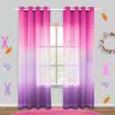 KOUFALL Purple and Hot Pink Sheer Curtains 2 Panels 84 Inches Long,Preppy Princess Coquette Curtains for Teen Girls Bedroom