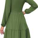 AUSELILY Womens Long Sleeve Dress 2025 Fall Casual V Neck Tiered Swing Flowy A-line Mini Short Dresses with Pockets (Green, L)