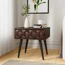 Bme Georgina Solid Wood Mid-Century Modern Side Table with Drawer  Fully Assembled Bedside Table with Rustic Geometric Pattern for Living Room or Bedroom (Walnut)