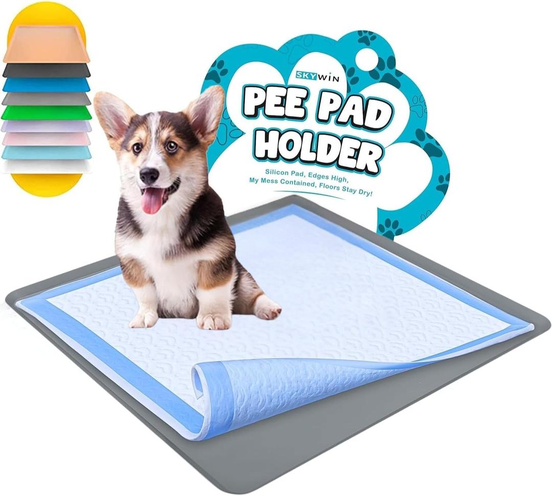 TidyFriend Dog Pee Pad Holder Tray - Fits Up to 24 x 24 Pee Pad Holder for Dogs - Stable Grip, Raised Edges, Quick-Wipe Silicone Surface Dog Pad Holder for Indoor Flooring Protection (Dark Grey) (1 Pack)