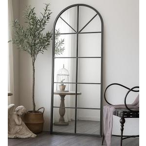 Floor Length Mirror, Black Wall Mirror, 56"x22" Large Arched Window Pane Mirrors, Oversize Farmhouse Full Body Standing Mirrors for Living Room, No Stand