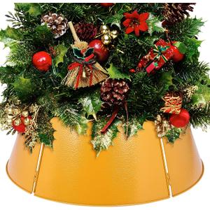 28 Inch Christmas Tree Collar Metal Christmas Tree Skirt for Real Trees or Artificial Trees Holiday Decoration, Gold