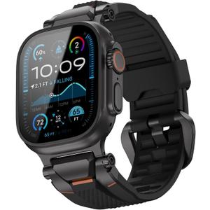 ULTIMAL Rugged Band for Apple Watch Ultra 3/2/1 49mm, Series 11/10/9/8/7/6/5/4 SE 46mm/45mm/44mm, Waterproof, Soft TPU Strap with Stainless Steel Buckle & Connectors, Sweat-Resistant, Easy to Clean, Fits 155-225mm Wrist (Black/Black)