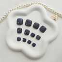 Square Press on Toenails Short Fake ToeNails with Glitter Designs Dark Blue Nail Press ons Glossy Glue on Tonails Summer False Toenails Full Cover Artificial Stick on Nails for Women 24Pcs