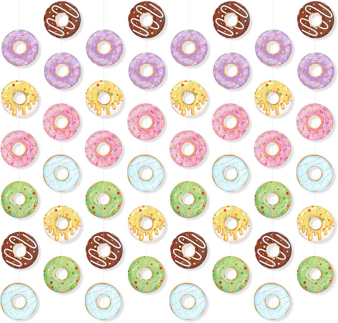 8 Pcs Donut Party Banners Colorful Donut Decor Doughnut Grow Party Hanging Swirl Paper Cutouts Garland Kit for Baby Shower Birthday Home Gender Reveal Supplies