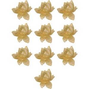 10 Pieces Blooming Lotus Embroidered Applique Orchid Flower Iron on Patches Sew on Badge Stickers for Clothes Backpack Repairing Embellishment Decorations (Gold)
