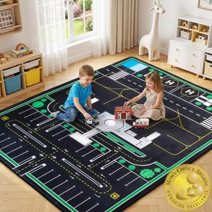 Kids Airport Rug,3 x 5 Ft City Road Play Rug
Extra Thick 0.4 in Soft Non-Slip Car Carpet Play Rug with Realistic Airport Roads for Toy Cars, Bedroom & Playroom