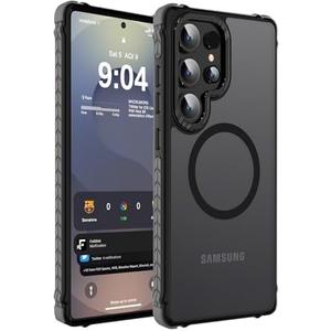 DEERLAMN Strong Magnetic Case for Samsung Galaxy S24 Ultra 6.8-Inch,[Compatible with Magsafe][Military Grade Drop Protection] Translucent Matte Shockproof Protective Phone Cover, Frosted Black
