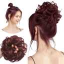 CJL HAIR Burgundy Large Messy Bun Hair Piece Wavy Curly Scrunchies Synthetic Chignon Ponytail Hair Extensions Thick Updo Hairpieces for Women Wine Red
