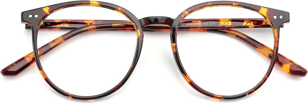 Blue Light Blocking Glasses for Women and Men, Round Frame Computer Gaming Anti Eyestrain & UV Glare RF6213 (Coco Tortoise)