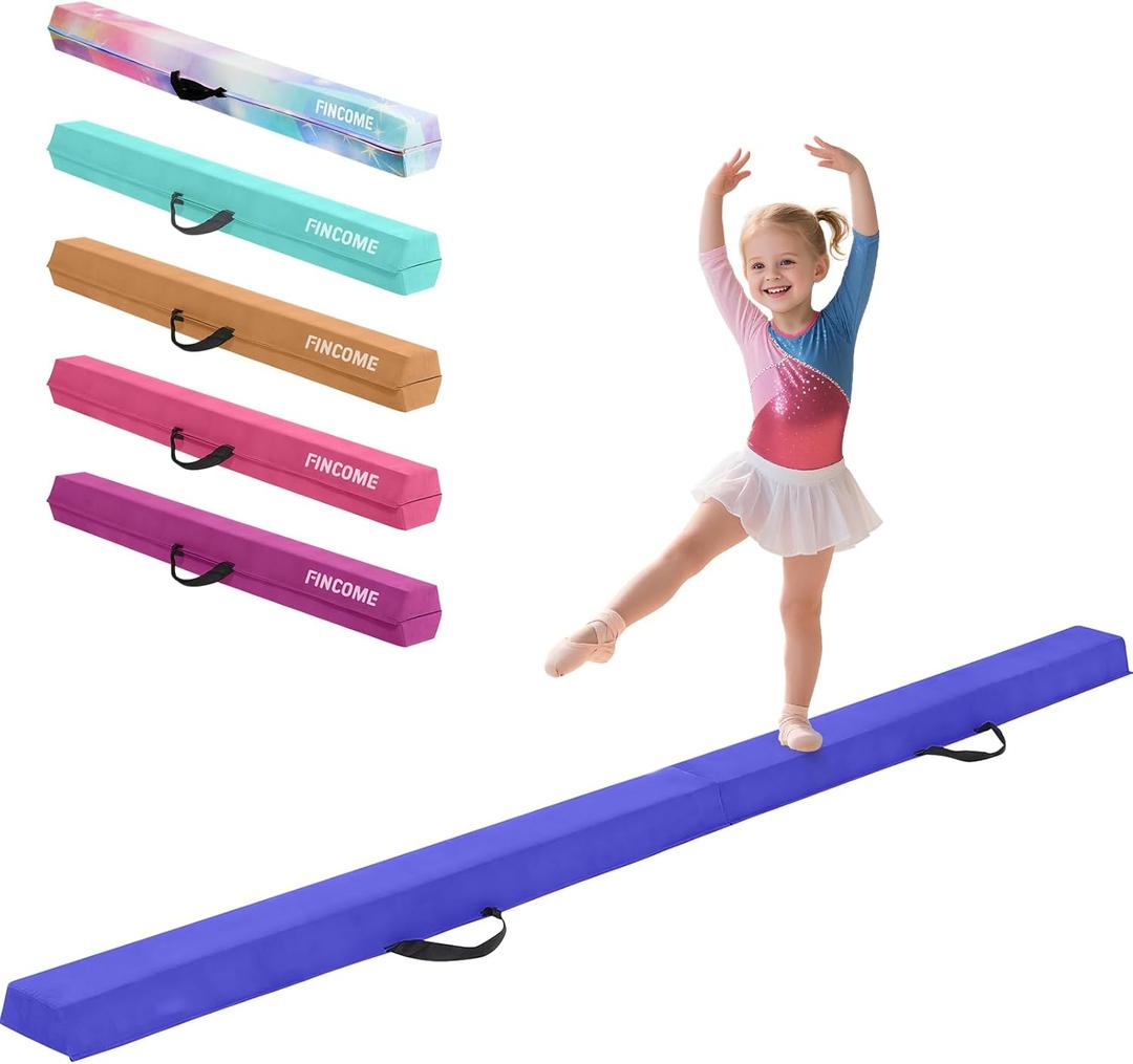 Gymnastics Balance Beam Foldable 8ft, Foam Gymnastic Beam for Kids 3-9, Balance Beam for Gymnastics Beginners Training, Suede Cover and Non-Slip Rubber Base Gymnastics Beam (Blue)
