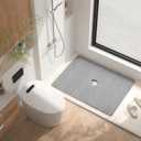 HITSLAM Shower Mat, 32 x 24 Inch Non Slip Bath Mat for Tub, Soft PVC Loofah Bathtub Mats with Drain Holes, Quick Drying Bathroom Stall Floor Mat, Bathroom Accessories Without Suction Cup, Grey
