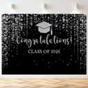 Mocsicka Class of 2026 Backdrop Black Silver Glitter Bokeh Graduation Party Background 2026 Congrats Grad Prom Party Cake Table Decoration Photo Booth Props (8x6ft)