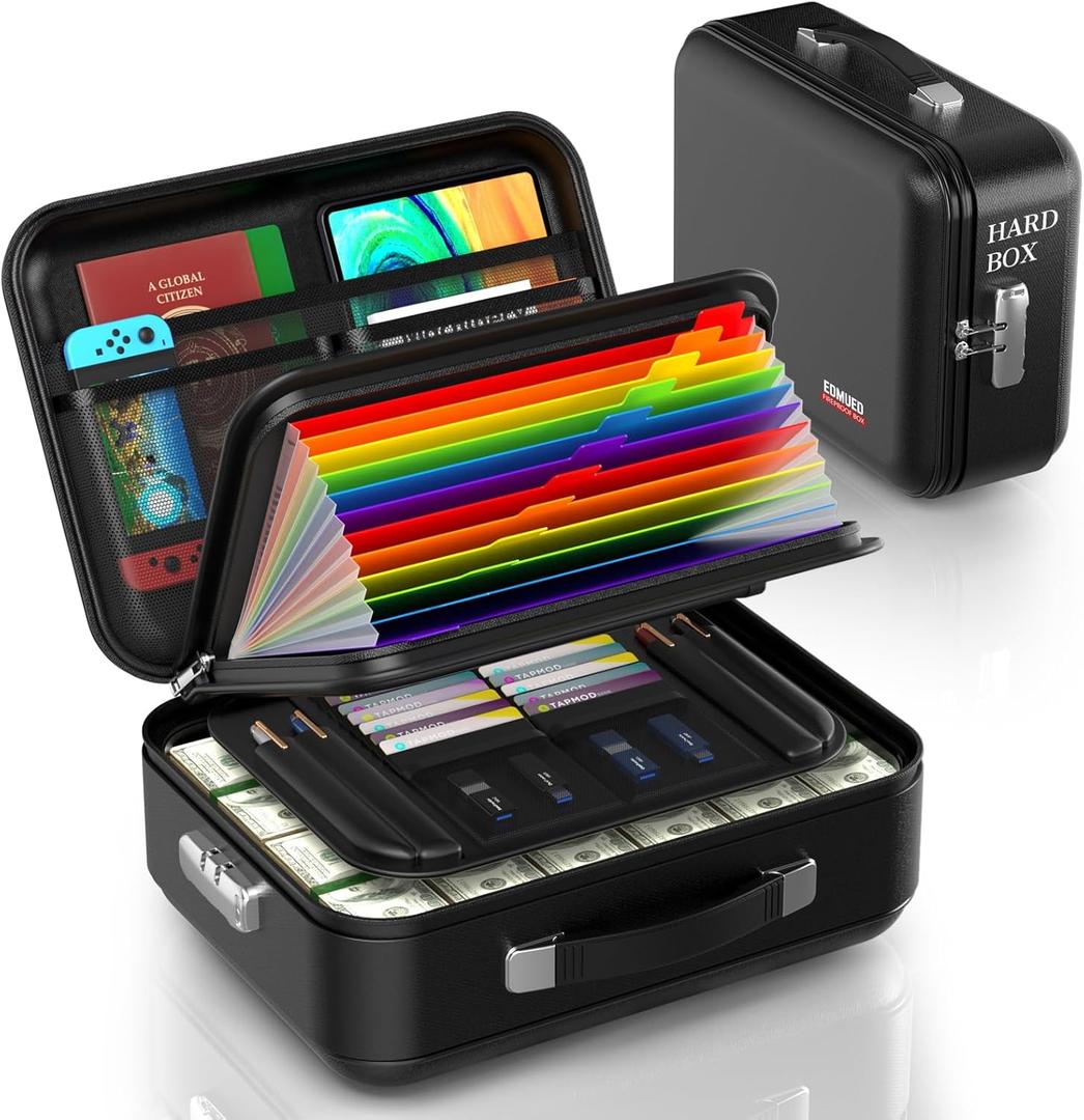 Fireproof Document Box with Combination Lock, Fireproof Water Resistant Hard Case Safe Box for Important Documents Certificates Laptop Passports (Black) Fireproof Document Box with Combination Lock, Fireproof Water Resistant Hard Case Safe Box for Important Documents Certificates Laptop Passports (Black)