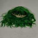Green Bob Wig - Short Curly Wavy Wig with Bangs, Shoulder Length, Synthetic, Cosplay & Party Wigs, 14 inches