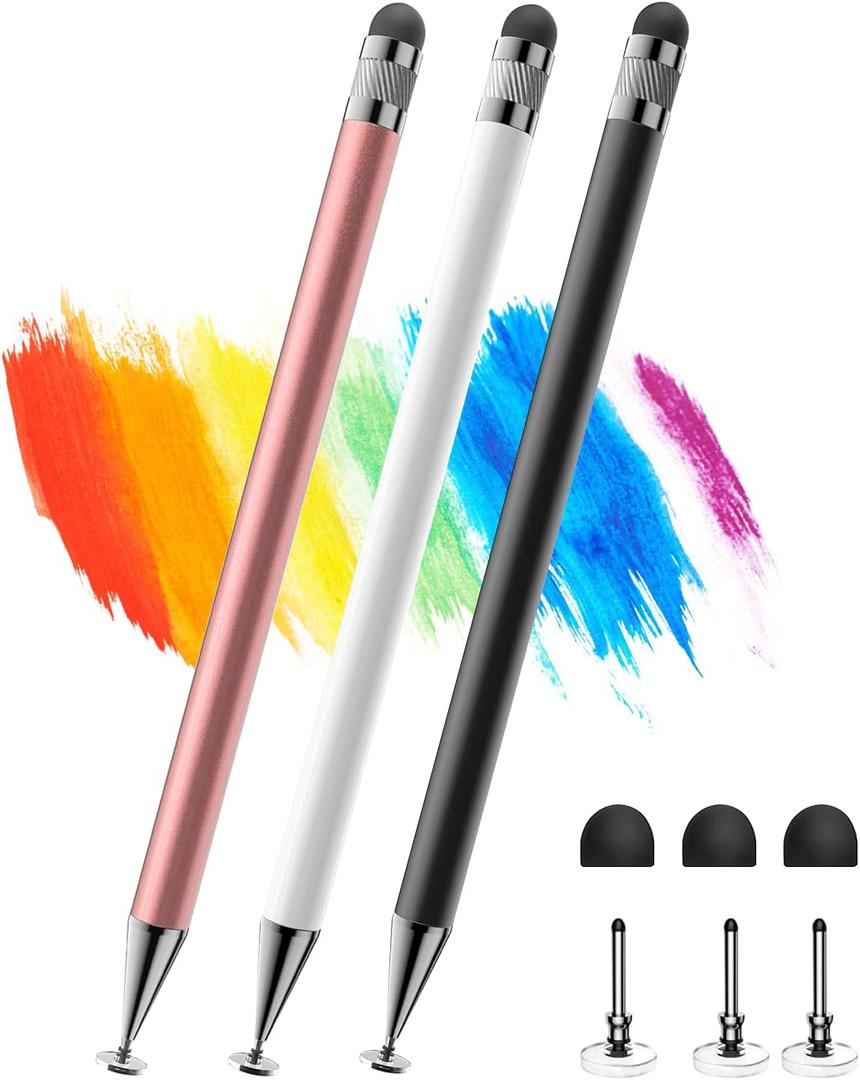 Stylus(3pcs), 2-in-1 Stylus Pen for Touch Screen, High Precision & Sensitivity Pen for iPad Pencil, Compatible with Nintendo Switch 2/iPhone/Android/Samsung, All Touch Screens (Black White Pink)