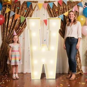 4FT Marquee Letters W Sign,Large Light Up Numbers Party Decoration - Hook and Loop Fastener,No Tools Easy Setup, Corrugated Plastic for Birthdays Weddings Baby Anniversaries(Letters W)