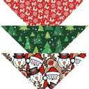 Christmas Bandanas for Dogs 3-Pack Snowflake, Tree, Santa, Reindeer, Snowman Winter Stocking Bandanna Handkerchief Gift for Puppies, Small, Large Breed or People (Christmas Pack 1, Large)