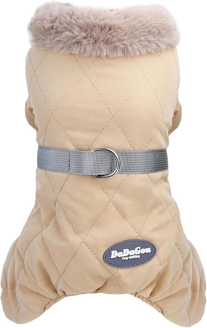 Dog Coat Jacket Windproof Cold Weather Coat 4 Legs Warm Dog Jumpsuit Winter Thick Clothes Snow Proof Coat Cotton Dog Coat for Small Dog Medium Dog Cat Khaki XL