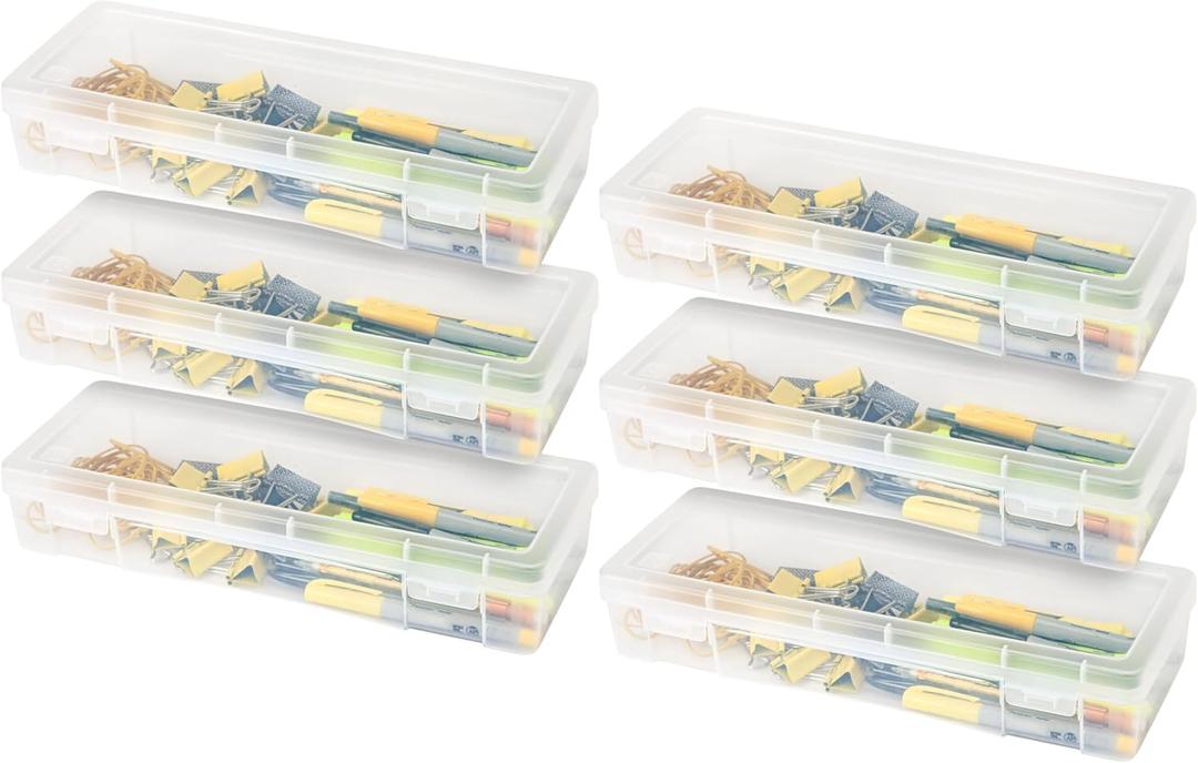 IRIS USA Pencil Case Boxes, 6-Pack, |Made in USA|, Plastic Bead Organizing Containers with Snap Lid for Arts, Crafts, Ephemera, Stickers, & Dance Cheer, Clear - Large