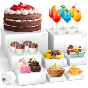 8 Pcs Buffet Food Risers,11" Large Acrylic Dessert Cupcake Table Stands White Fruit Display Shelf Catering Supplies Party Jewelry Show Decor Risers With Protective Film 11",10", 8", 7",6",5",4", 4")