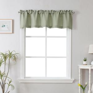 Chyhomenyc Bennet Light Green Kitchen Valance, Faux Linen Slub Textured Semi Sheer Small Window Cafe Valance for Laundry Basement, 60" Wx14 L, 1 Piece