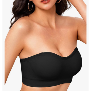 Strapless Bras for Women Non-Slip Wireless Bandeau Bra Seamless Padded Tube Top Bra Including Fabric & Clear Straps