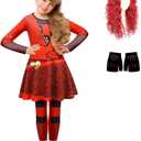 ROSEZUZU Red Costumes Girls with Wigs Rise Red Birthday Outfits Party Costume Bodysuit with Skirt Girls Dress Up with Gloves, Size: 7-8Y