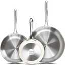 MICHELANGELO Stainless Steel Frying Pan Set, 8" 9.5" 11" Induction Pan, Triply Base Cooking Pans with Ergonomic Handle, for All Stove - Beige, 8-9.5-11-Inch w/o Lid