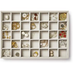 VEE&CO. jewelry organizer stackable jewelry tray,Drawer Display jewelry box,for Necklace Rings Bracele earring organizer,women jewelry organizers and storage,35 Grid Grey