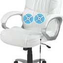 FDW Office Chair Massage Computer Chair High Back Adjustable Desk Chair Rolling Swivel Executive Chair PU Leather with Lumbar Support Arms Headrest Task Chair,White