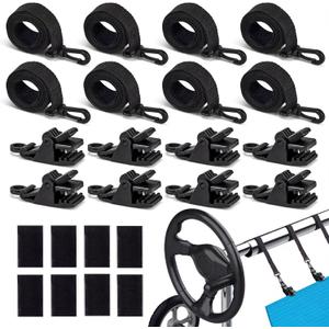 24Pcs Pool Solar Cover Reel Attachment Kit, Heavy Duty Solar Cover Straps and Clips for Inground Swimming Pool, Solar Blanket Strap Kit with Hooks & Touch Fastener