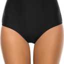 Bonneuitbebe Women Swim Bottoms High Waisted Bikini Bottom Full Coverage Swimsuit Bottoms Bathing Suit Bottom, Small, High Waist Black 