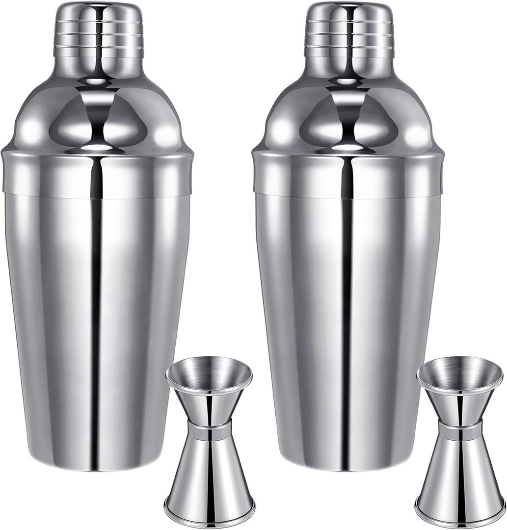 Umigy Cocktail Shaker Set Martini Shaker Bulk Stainless Steel Martini Mixer with Strainer and Double Measuring Jigger for Bar Party Home Use Bar(18 Oz/ 550 ml,2 Packs)