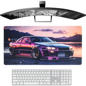 JDM Car R34 Large Mouse Pad Japanese Car Purple Sea Cool Desk Mat Computer Accessories Gaming Office Organizers Supplies Decor Essentials Keyboard Pads for Desk Rubber 30x60cm