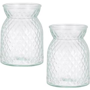 PATIKIL Clear Glass Flower Vase 4"x6",2 Pcs Large Mouth Geometric Faceted Decorative Vase for Home Office Decoration Dining Table Centerpieces Wedding Event, Transparent