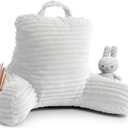 Clara Clark Reading Pillow for Kids  Back Pillow for Sitting in Bed, Plush Bed Pillows for Sitting Up in Bed, White Kids Reading Pillow, Shredded Foam Bed Chair Pillow with Arms and Pockets