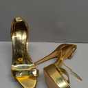 Aachcol Womens Platform Sandals Peep Open Toe Stiletto High Heels Ankle Strap Buckle Sexy Dress Shoes 5.1 Inches Heels (7, Gold Patent)