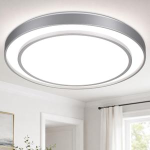 20Inch LED Flush Mount Ceiling Light, Silver Low Profile Ceiling Light Fixture 48W with 5CCT, Modern Ceiling Lighting for Kitchen Bedroom Living Room