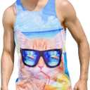 Goodstoworld Mens 3D Tank Top Novelty Graphic Breathable Quick Dry Sleeveless Beach Shirt  (Medium, Cat-2)