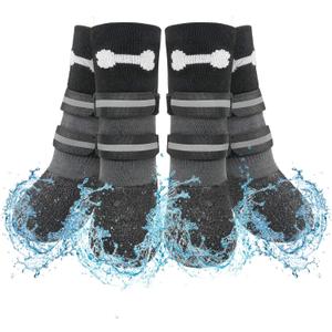 SCENEREAL Anti Slip Dog Socks Boots, Dog Shoes for Hot/Cold Pavement, Waterproof Grip Doggy Booties for Hardwood Floor, Rain Paw Protectors for Small Medium Large Senior Old Dogs, Black L (L(2.3"x1.9")(Paw L*W), Black(Pack of 4+2))