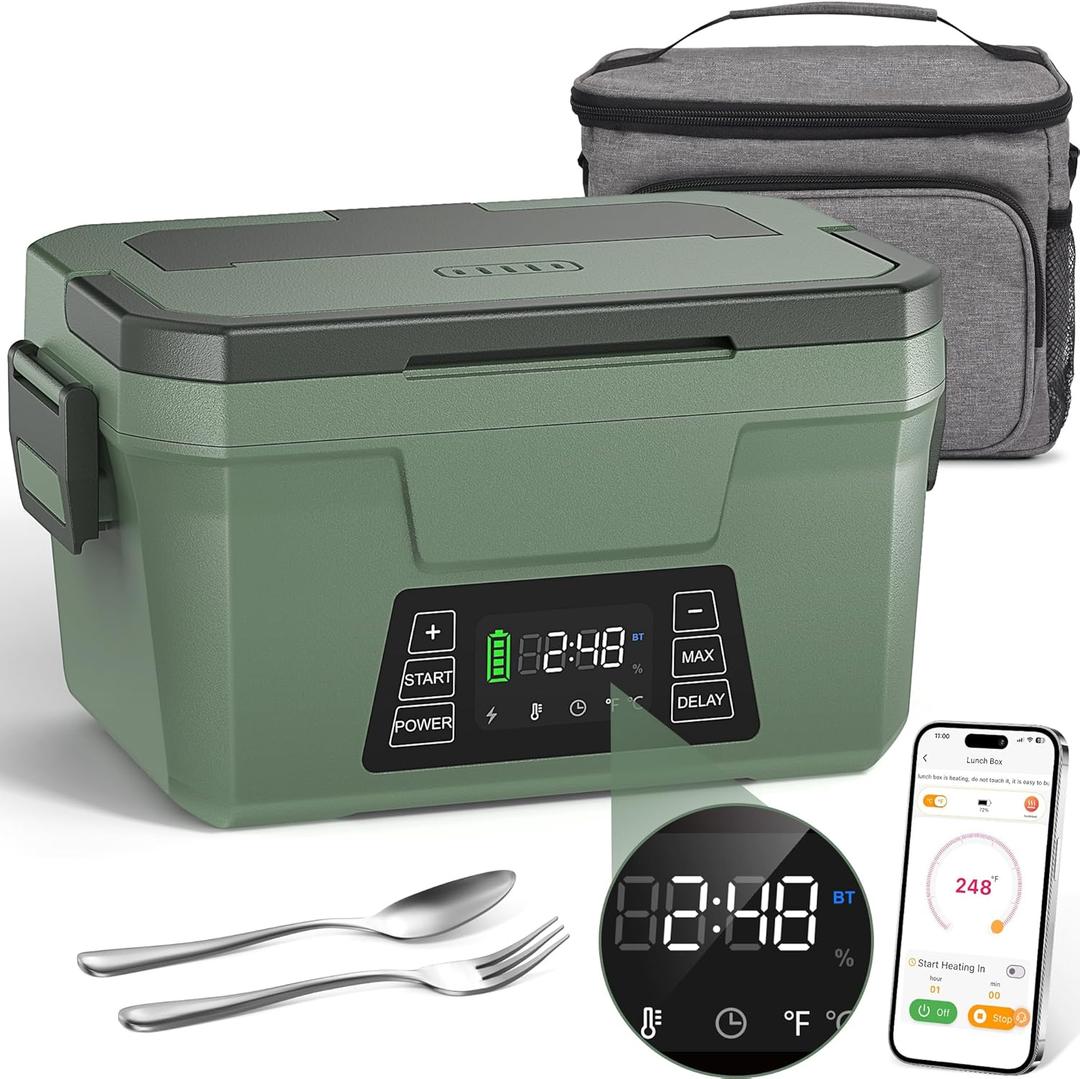 Monteka Cordless Electric Lunch Box for Adults, Rechargeable Heated Lunch Box with Scheduled Heating, Portable Food Warmer with Memory Function & Automatic Keep Warm, Christmas White Elephant Gifts (Dark Green)