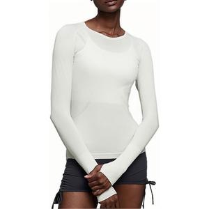 Women's Long Sleeve Workout Shirts Athletic Crewneck Hiking Tops with Thumb Hole Large