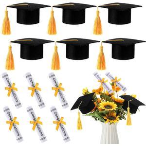  Black and Gold Graduation Centerpiece Sticks Felt Graduation Scroll Diploma and Grad Cap with Tassel Decor 2026 Table Toppers Centerpiece Party Supplies for Grad Party Decorations