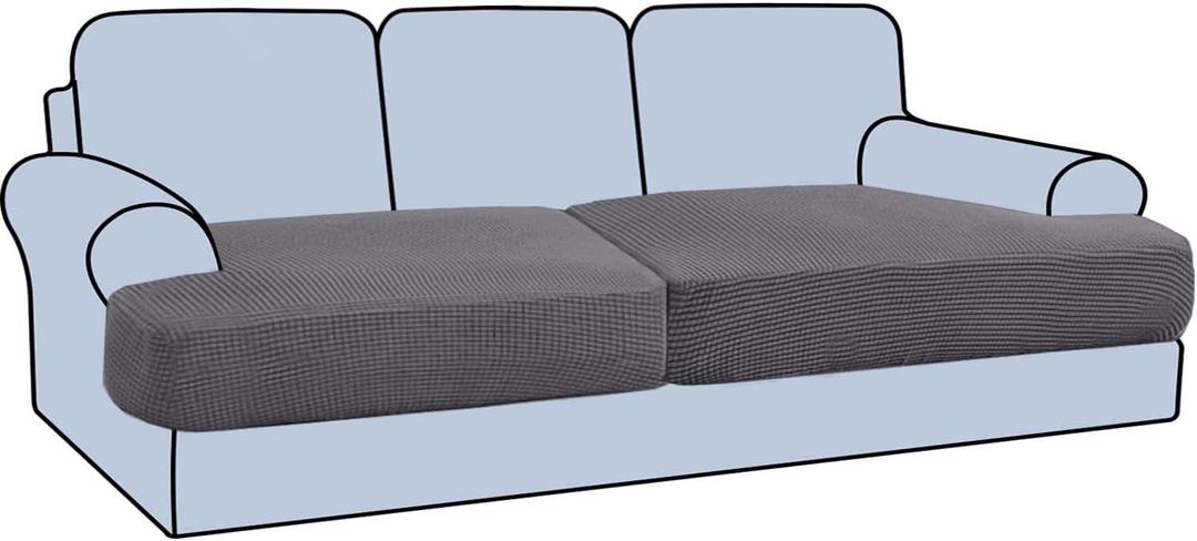 H.VERSAILTEX Stretch 2 Piece T Cushion Sofa Slipcovers Individually Sofa Cushion Covers for 2 Cushion Couch Sofa Seat Cushion Covers with Elastic Bands Featuring Thicker Jacquard Fabric, Grey