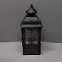 TRIROCKS Decorative Hanging Lantern 16'' High Vintage Metal Candle Holder with Tempered Glass Perfect for Living Room Garden Yard Patio Parties Events Indoors Outdoors (Black)