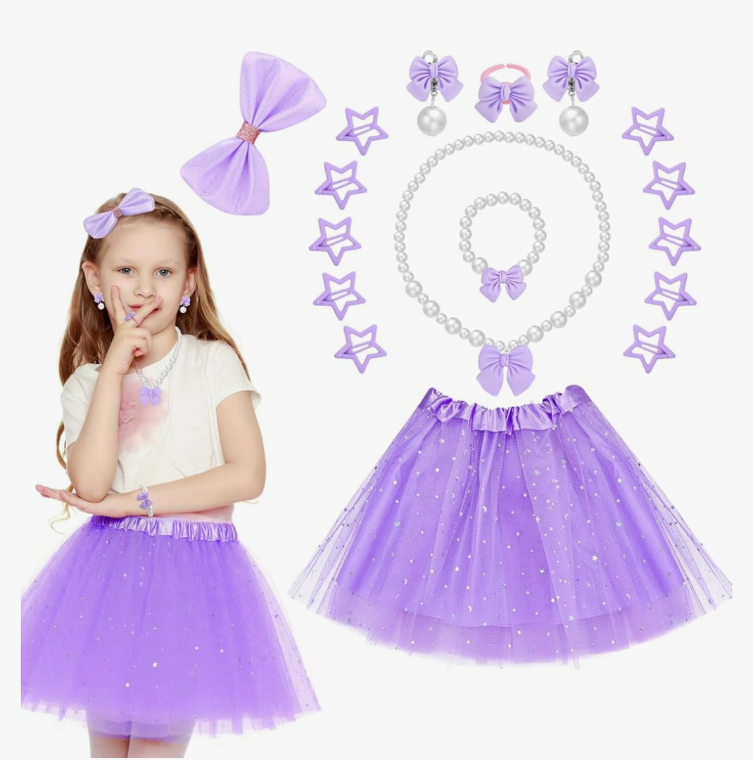16 Pieces Tutu Dress Up Set for Girls 3-8 Years, Princess Costume with Hair Accessories Set