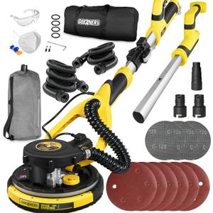 Drywall Sander, Electric Drywall Sander with Vacuum, Automatic Dust Removal, 7 Variable Speed, 900-1800RPM, 26 Power Cord, Labor-Saving Handle and Patented Fixture for Ceiling Sanding, LED Light