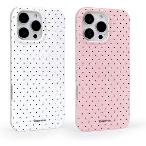 2 Pack for iPhone 16 Pro Max Case with Cute Fashion Polka Dot Phone Case Soft TPU Slim Shockproof Phone Cover for Women Girls (White+Pink)